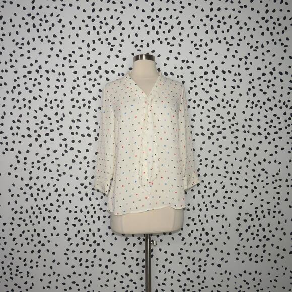 Modcloth Eye Love U Tie Neck Quirky Print 3/4 Sleeve Blouse - Picture 2 of 10